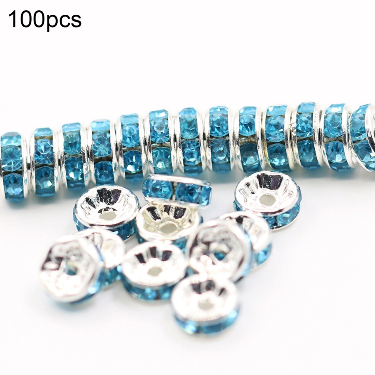 100 Pcs 6Mm Shiny Glass Metal Rondelle Spacer Beads For Diy Jewelry Craft Making